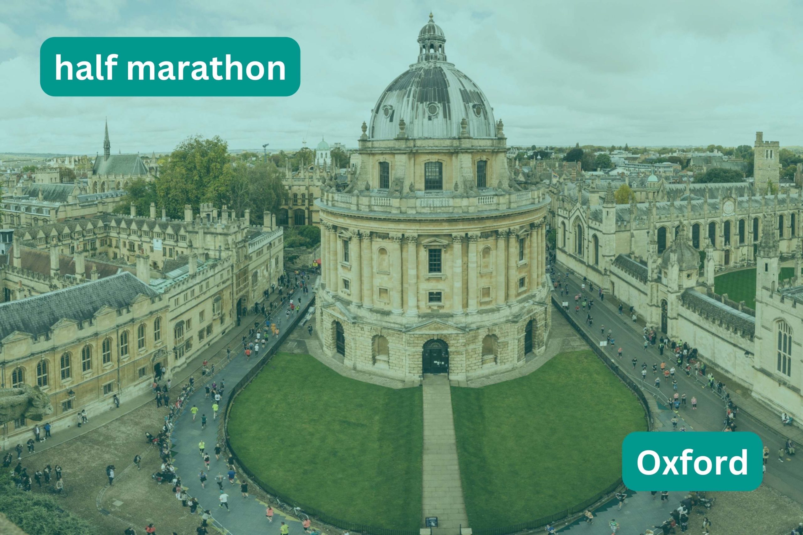 Oxford skyline with runners title text half marathon oxford