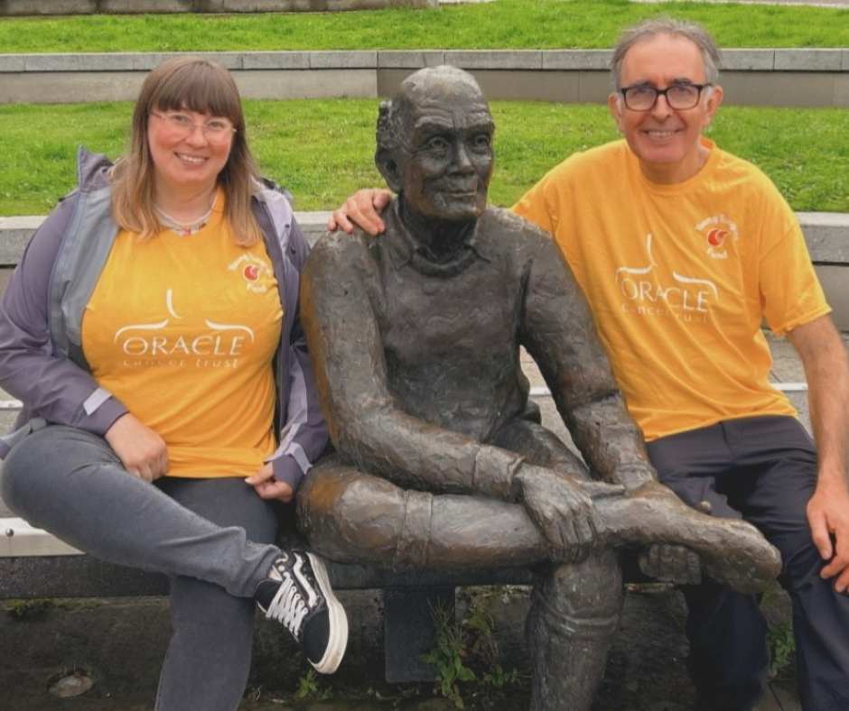 Hannah and her Dad in their Oracle Cancer Trust Young Tongue Fund Tshirts
