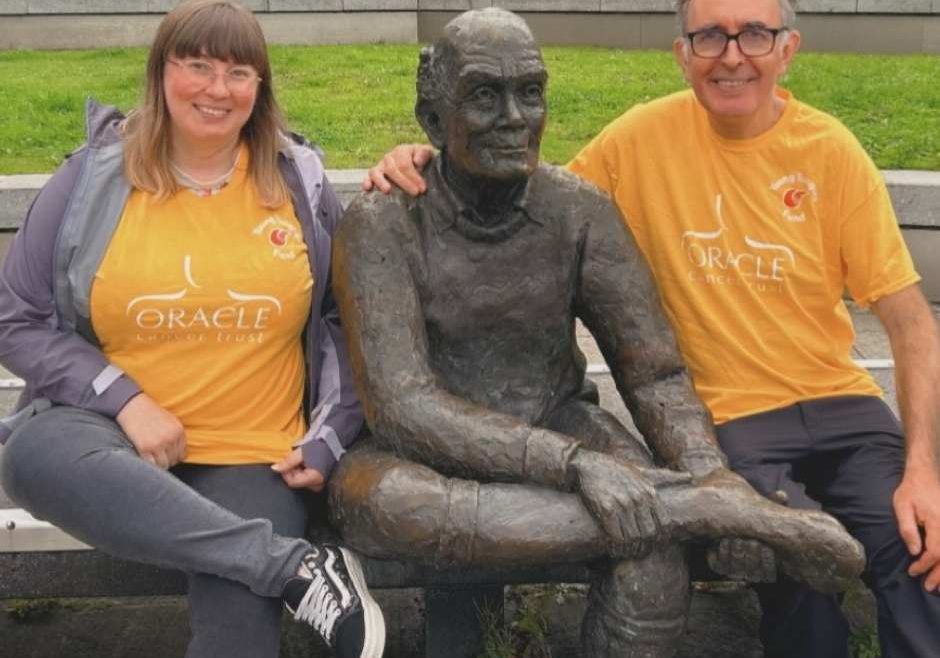 Hannah and her Dad in their Oracle Cancer Trust Young Tongue Fund Tshirts
